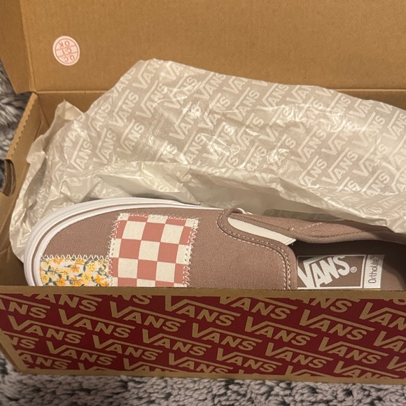 Vans Shoes - Vans Women Patchwork Slip-On Asher Deluxe Sneakers - Pink and White
